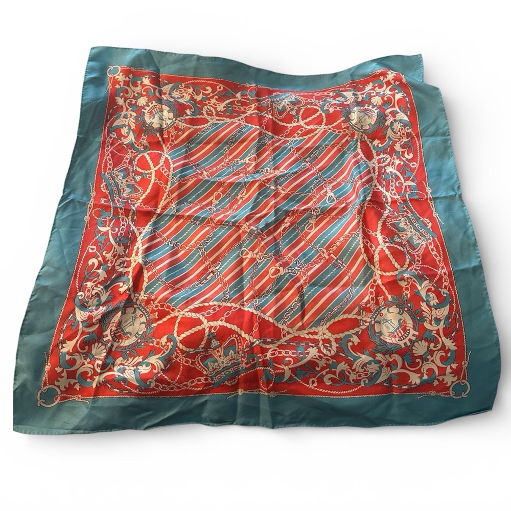 j.mclaughlin Elegant Red and Teal Silk Scarf